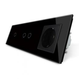 Сенсорний ZigBee вимикач 3 сенсора (1-2) 1 розетка чорний скло Livolo (VL-C701Z/C702Z/C7C1EU-12)