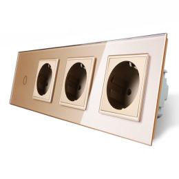 Сенсорний ZigBee вимикач 1 сенсор 3 розетки золото скло Livolo (VL-C701Z/C7C3EU-13)