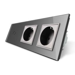 Сенсорний ZigBee вимикач 1 сенсор 2 розетки сірий скло Livolo (VL-C701Z/C7C2EU-15)