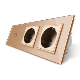 Сенсорний ZigBee вимикач 1 сенсор 2 розетки золото скло Livolo (VL-C701Z/C7C2EU-13)