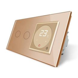 Сенсорний вимикач 2 сенсори Терморегулятор з виносним датчиком температури для теплої підлоги золотий Livolo