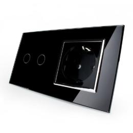 Сенсорний вимикач Livolo 2 канали із розеткою чорний хром скло (VL-C702/C7C1EU-12C)