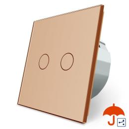 Сенсорний прохідний вимикач із захистом від бризок 2 сенсора Livolo золотий скло (VL-C702S-IP-13)