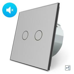 Безшумний сенсорний прохідний вимикач 2 сенсора Livolo сірий скло (VL-C702SQ-15)