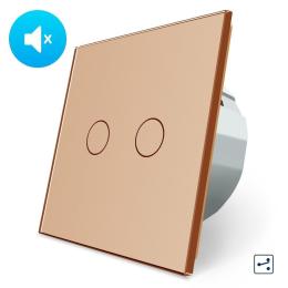 Безшумний сенсорний прохідний вимикач 2 сенсора Livolo золоте скло (VL-C702SQ-13)