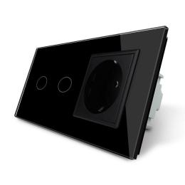 Сенсорний ZigBee вимикач 2 сенсори 1 розетка чорний скло Livolo (VL-C702Z/C7C1EU-12)