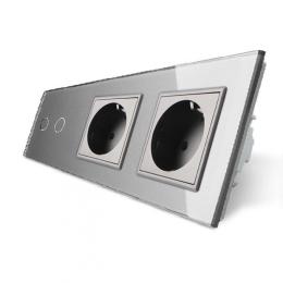 Сенсорний ZigBee вимикач 2 сенсори 2 розетки сірий скло Livolo (VL-C702Z/C7C2EU-15)