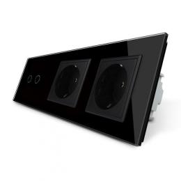 Сенсорний ZigBee вимикач 2 сенсори 2 розетки чорний скло Livolo (VL-C702Z/C7C2EU-12)
