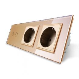 Сенсорний ZigBee вимикач 2 сенсори 2 розетки золото скло Livolo (VL-C702Z/C7C2EU-13)