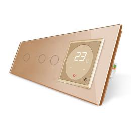 Сенсорний вимикач 3 сенсора (1-2) Терморегулятор з виносним датчиком температури для теплої підлоги золотий