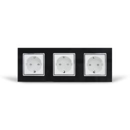 Розетка потрійна із заземленням Livolo чорний білий хром скло (VL-C7C3EU-12/11C)