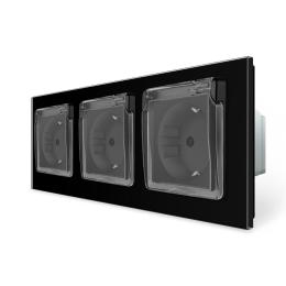 Розетка потріна вологозахисна з кришкою Livolo чорний скло (VL-C7C3EUWF-12)