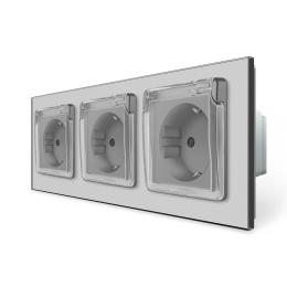 Розетка потріна вологозахисна з кришкою Livolo сірий скло (VL-C7C3EUWF-15)