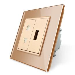 Розетка універсальна з USB розеткою золотий скло Livolo (VL-C7C1AUSB-13)