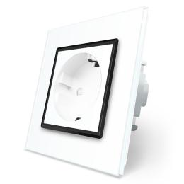 Розетка з заземленням Livolo білий чорний скло (VL-C7C1EU-11B)