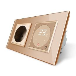 Розетка з заземленням терморегулятор з виносним датчиком температури для теплої підлоги золотий Livolo
