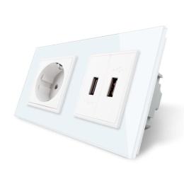 Розетка з заземленням з 2 USB розетками білий скло Livolo (VL-C7C1EU2USB-11)