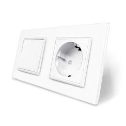 Одноклавішний вимикач з розеткою білий скло Livolo (VL-C7C1EUK1-11)