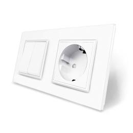 Двоклавішний вимикач з розеткою білий скло Livolo (VL-C7C1EUK2-11)