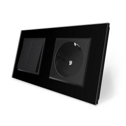 Двоклавішний вимикач з розеткою чорний скло Livolo (VL-C7C1EUK2-12)