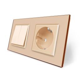 Двоклавішний вимикач з розеткою золотий скло Livolo (VL-C7C1EUK2-13)