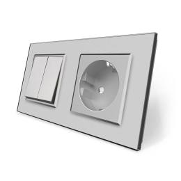 Двоклавішний вимикач з розеткою сірий скло Livolo (VL-C7C1EUK2-15)