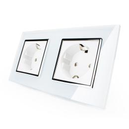 Розетка подвійна із заземленням Livolo білий хром скло (VL-C7C2EU-11C)