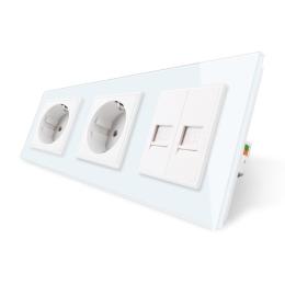 Розетка тримісна комбінована силова 2 Інтернет білий скло Livolo (VL-C7C2EU2CK0-11)