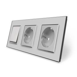 Одноклавішний вимикач з подвійною розеткою сірий скло Livolo (VL-C7C2EUK1-15)