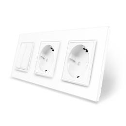 Двоклавішний вимикач з подвійною розеткою білий скло Livolo (VL-C7C2EUK2-11)