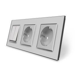 Двоклавішний вимикач з подвійною розеткою сірий скло Livolo (VL-C7C2EUK2-15)