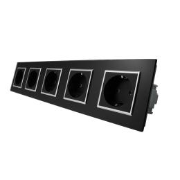 Розетка п'ятимісна із заземленням Livolo чорний хром скло (VL-C7C5EU-12C)