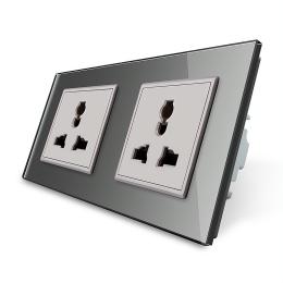 Розетка двомісна універсальна сірий скло Livolo (VL-C7FCT22-4IP)