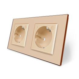 Двомісна розумна розетка ZigBee із заземленням золотий Livolo (VL-C7FCTC16AZ-4AP)