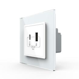 Розетка USB-A і USB-C 36W білий скло (VL-C7FCUA18W.UC18W-2WP)