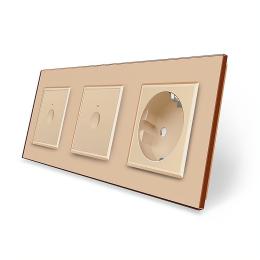 Сенсорний вимикач Sense 2 сенсори (1-1) 1 розетка золотий скло Livolo (VL-C7FC1/FC1/FCTC16A-6AP)