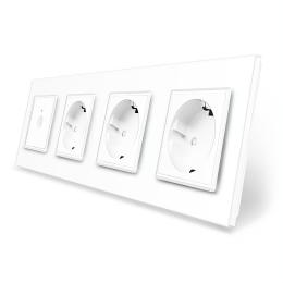 Сенсорний вимикач Sense 1 сенсор 3 розетки Livolo білий скло (VL-C7FC1/FCTC16A/FCTC16A/FCTC16A-8WP)