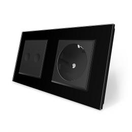 Сенсорний вимикач Sense 2 сенсори 1 розетка чорний скло Livolo (VL-C7FC2/FCTC16A-4BP)