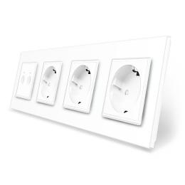 Сенсорний вимикач Sense 2 сенсора 3 розетки Livolo білий скло (VL-C7FC2/FCTC16A/FCTC16A/FCTC16A-8WP)