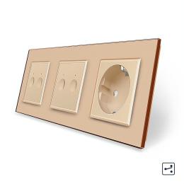 Сенсорний прохідний/перехресний вимикач Sense 4 сенсора (2-2) 1 розетка Livolo золотий скло (VL-C7FC2S/FC2S/FCTC16A-6AP)