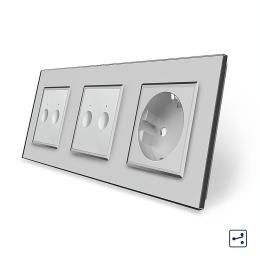 Сенсорний прохідний/перехресний вимикач Sense 4 сенсора (2-2) 1 розетка Livolo сірий скло (VL-C7FC2S/FC2S/FCTC16A-6IP)
