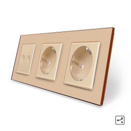 Сенсорний прохідний/перехресний вимикач Sense 2 сенсора 2 розетки Livolo золотий скло (VL-C7FC2S/FCTC16A/FCTC16A-6AP)