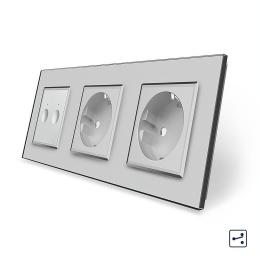 Сенсорний прохідний/перехресний вимикач Sense 2 сенсора 2 розетки Livolo сірий скло (VL-C7FC2S/FCTC16A/FCTC16A-6IP)