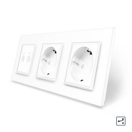 Сенсорний прохідний/перехресний вимикач Sense 2 сенсора 2 розетки Livolo білий скло (VL-C7FC2S/FCTC16A/FCTC16A-6WP)