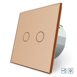 Сенсорний прохідний/перехресний димер 2 сенсори Livolo золотий скло (VL-C7FC2SD2-2GAP)