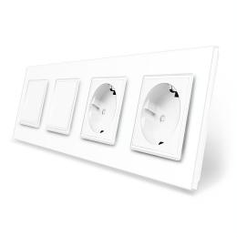 Двоклавішний вимикач (1-1) з подвійною розеткою Livolo білий скло (VL-C7K1/K1/FCTC16A/FCTC16A-8WP)