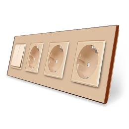 Двоклавішний вимикач з потрійною розеткою Livolo золотий скло (VL-C7K2/FCTC16A/FCTC16A/FCTC16A-8AP)