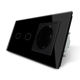 Сенсорний диммер 2 сенсори 1 розетка Livolo чорний скло (VL-FCD2/TC-4BP)