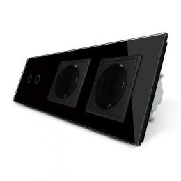 Сенсорний диммер 2 сенсори 2 розетки Livolo чорний скло (VL-FCD2/TC2-4BP)