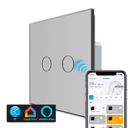 Розумний сенсорний ЕС вимикач 2 сенсори Livolo сірий скло (VL-M7FC2Z2-2IP)